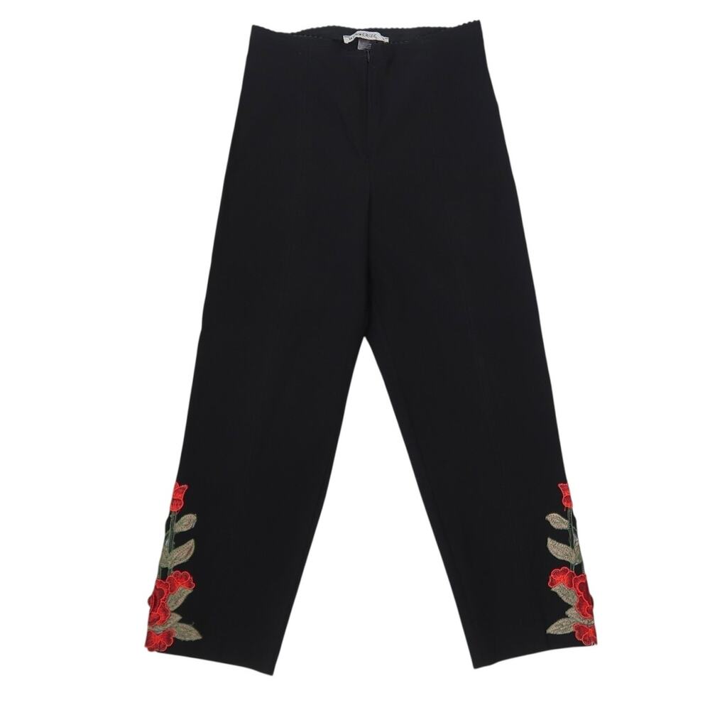 Vintage 90s Mesmerize Black High Rise Capri Pants Rose Floral Embroidery 8